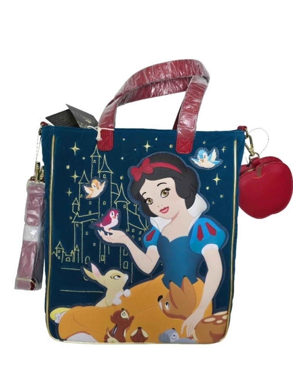Loungefly Snow White Tote in Blue and Red with Apple Coin Purse